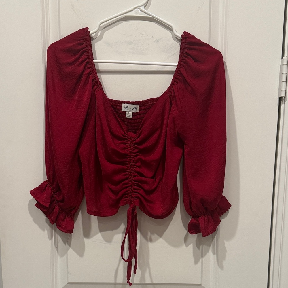 She & Sky, Size M, Elegant Red Ruched Women's Top